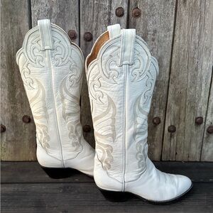 Tony Lama El Paso Texas Original Black Label Vintage Women's White Cowboy Boots